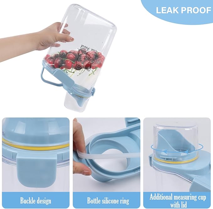 Airtight Dog & Cat Food Container - Measuring Cup/Pour Spout - Portable, Transparent - Blue