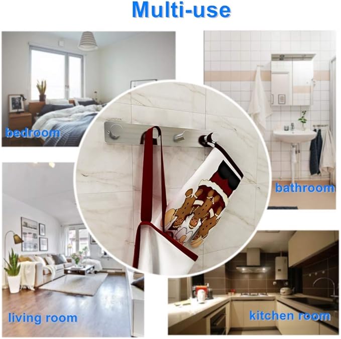 Small Coat Rack Hooks for Wall, Screw in and Adhesive Hooks, Stainless Steel, Door Hooks with 4 Heavy Duty Hooks for Coat Hat Towel Key (4 Hooks, Silver)