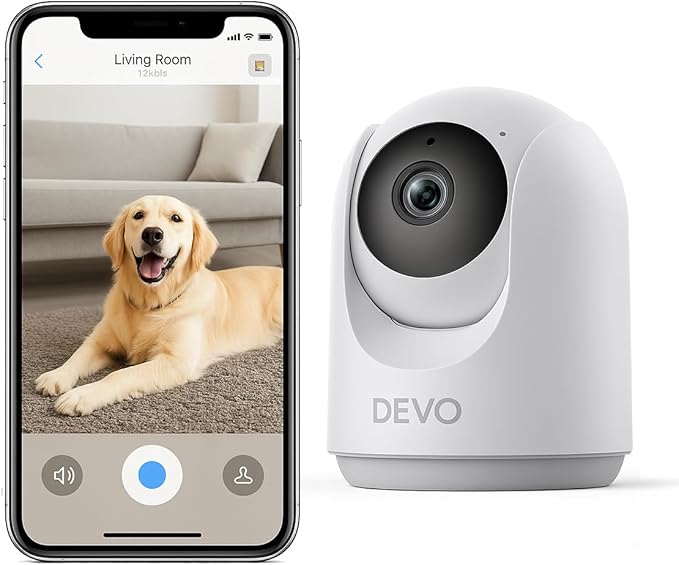 Devo Indoor Smart Cameras for Home Security 2K, 355 Pan-Tilt Human Pet Dog Baby Monitor Camera with Phone App, WiFi Home Camera Motion Detection, Color Night Vision 2-Way Audio, 256GB SD Card & Cloud
