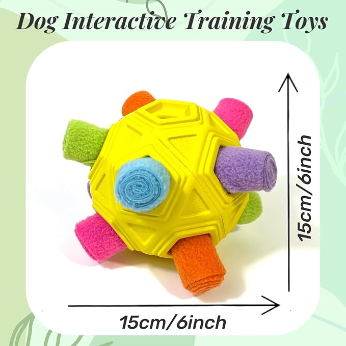 Snuffle Ball for Dog Toys Unbreakable Upgrade Ball Interactive Toy Foraging Snuffle Mat Puppy Treat Dispenser Slow Feeder Dog Puzzle Toys for Small, Medium, Large Pets (Yellow Colorful)