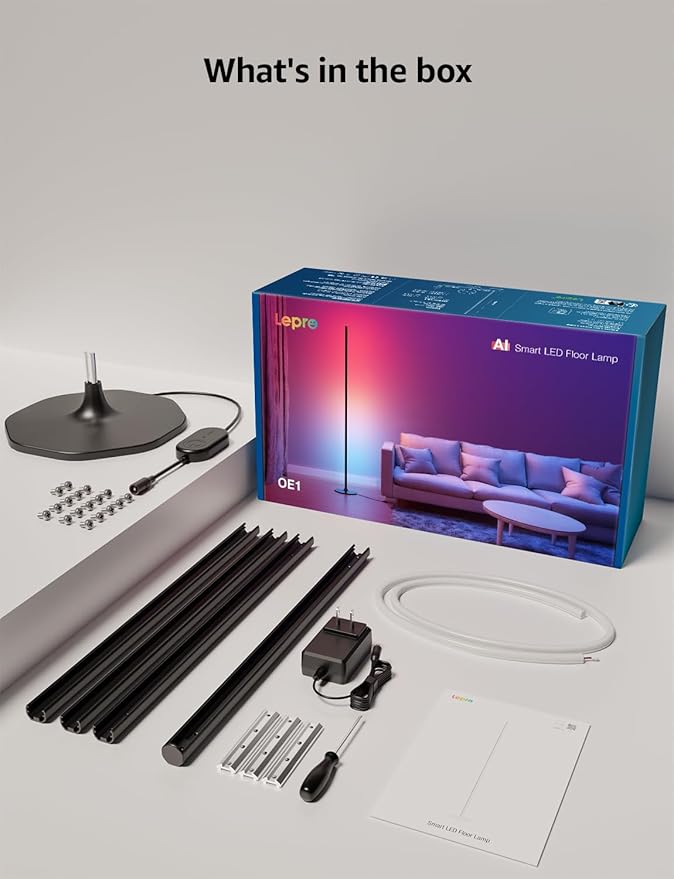 Lepro OE1 AI Corner Floor Lamp, Smart RGBICW LED Corner Lamp with Music Sync, Alexa Enabled, Personalized AI Lighting Designer, Modern Standing Lamp for Living Room/Bedroom,1000LM,2.4G WiFi, No Remote