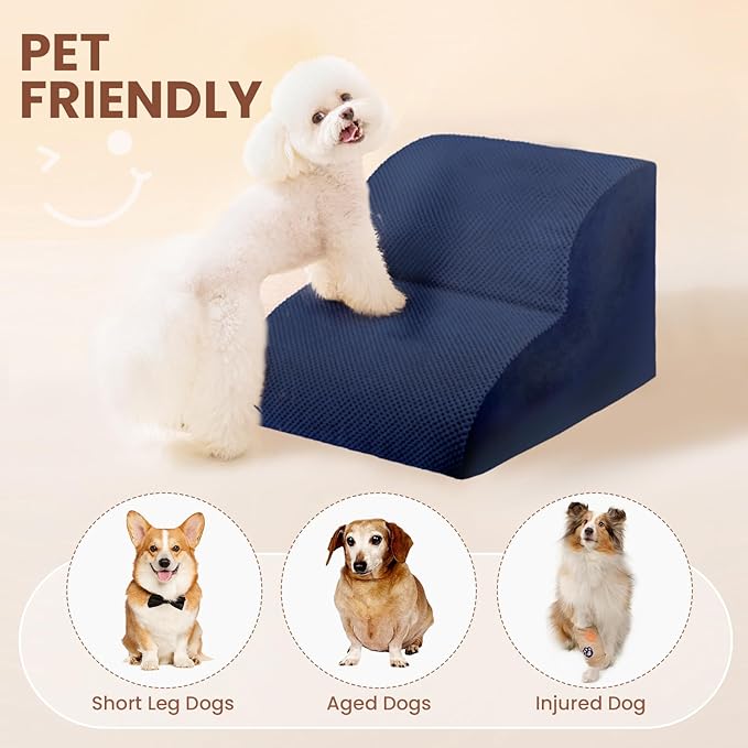 Dog Stairs for Small Dogs, High Density Foam Dog Ramp, Extra Wide Non-Slip Pet Steps for High Beds Or Couch, Soft Foam Doggie Ladder for Dogs Injured, Older Pets, Small Cats