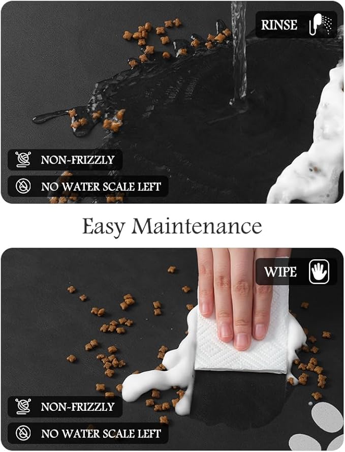 Pet Feeding Mat-Absorbent Dog Mat for Food and Water Bowl-No Stains Quick Dry Water Dispenser Mat-Dog Accessories Pet Supplies-Bowl for Messy Drinkers(Black,17"x28"