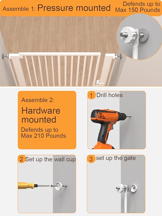 55.11" Extra Tall Cat Gate 29.5-40.6 Wide Cat Gate with Small Cat Door Safety Pet Gate NO Drilling Pressure Mount Kit for Cats and Dogs Indoor Doorways liveing Room Bedroom
