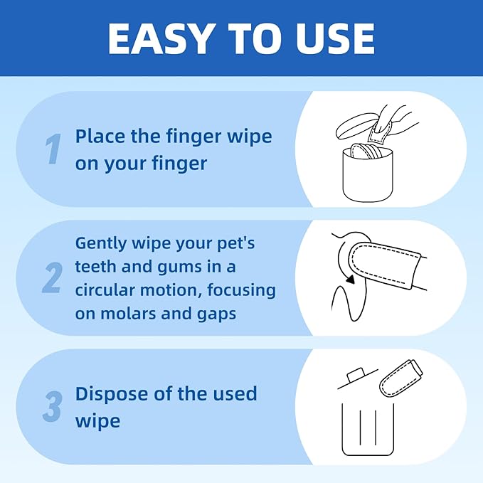 No-Rinse Dog Teeth Cleaning Wipes - Cat & Dog Fresh Breath Pet Dental Finger Wipes, Dog Toothbrush Dental Wipes to Easy Remove Plaque & Tartar, Gently Cleans Discharge (L-50PCS, Unscented)