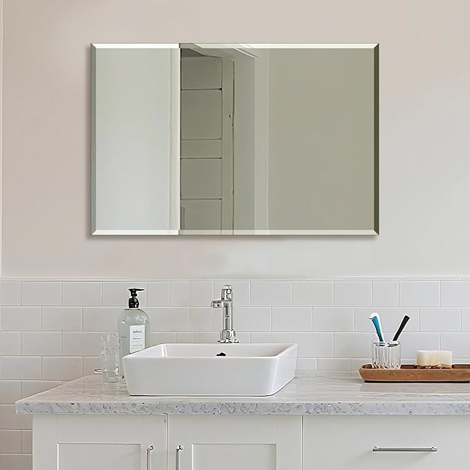 Ruomeng Wall Mirror Beveled Edge Frameless Mirror 24” x 36" Accent Mirror for Bathroom Vanity and Entryway