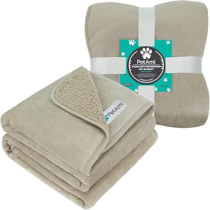 PetAmi Waterproof Dog Blanket for Extra Large Dogs, Pee Proof for Bed Couch, Reversible, Soft Dog Crate Cover Washable, Queen 90x90 Taupe