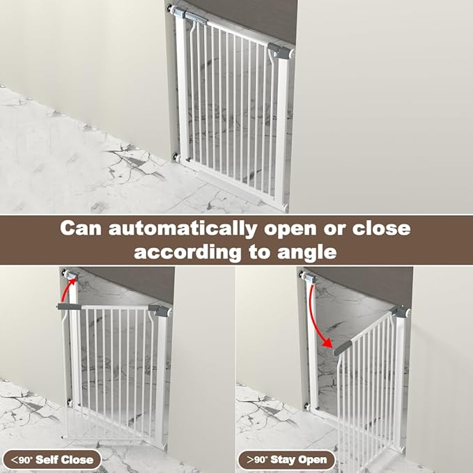 41-Inch Extra Tall Metal Baby Gate for Doorway, 32.6-40.5 Inch Pet Safe Gate with Expansion Kit, No Drilling Cat Fence Indoor, No Climb Child Door, White
