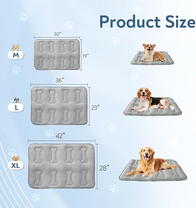 Magik & Kover Summer Dog Cooling Mat, 2 Pack 42" x 28" Indoor Outdoor Cooling Mat for Dogs Large, Machine Washable Thickened Non-Slip Cool Pad for Dogs Cats, Grey