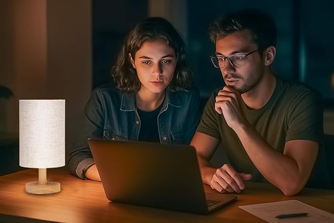 Small Table Lamp for Bedroom - Bedside Lamps for Night Stands, Minimalist Nightstand Light Lamp, Desk Lamps for Living Room, Office, Dorm(Wood Base, 10" Inline Control)