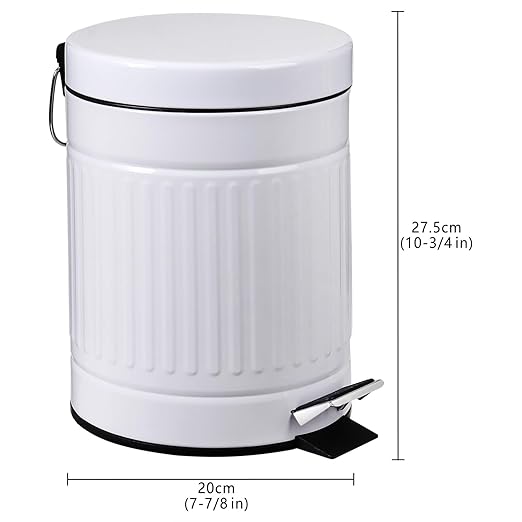 5 L Round Step Pet Trash with Lid,Mini Metal Pedal Bin,Small Garbage Can Wastebasket for Home,Car or Office,White