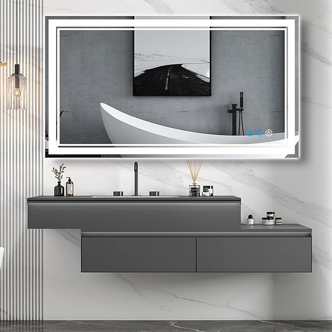 48 x 30 Inch Lighted Vanity Mirror with Lights 3 Color Adjustable Brightness Anti-fog 48 Inch LED Bathroom Mirror for Bathroom Salon Wall Horizontal/Vertical Mounted 48" Light up Smart Mirror