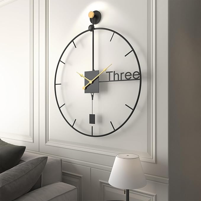 Extra Large Wall Clock 36 inch Battery Operated Wall Clock with Pendulum, Modern Silent Non-Ticking Metal Clock for Living Room Decor, Decorative Hanging Clock for Bedroom, Office, Kitchen, Home