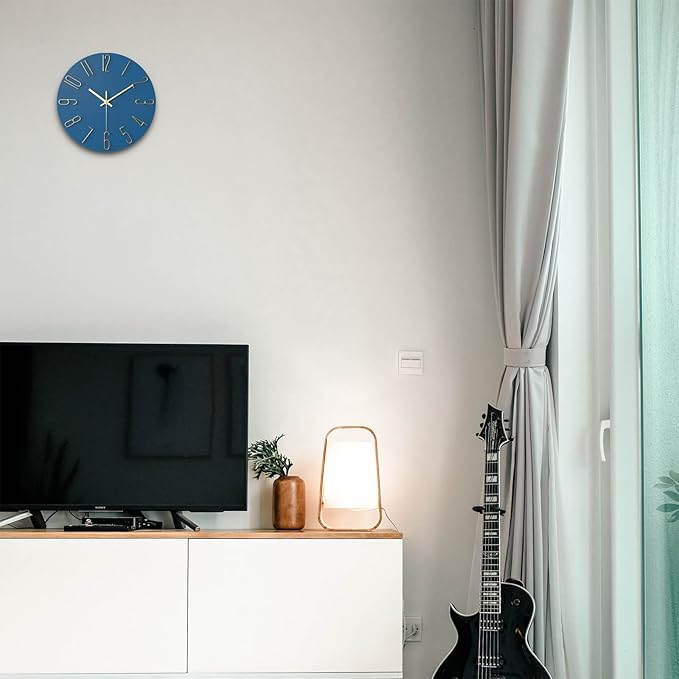 Wall Clock, Silent Clock, Wall Clocks Battery Operated, 12 inch Modern Wall Clock, Suitable for Offices, Living Rooms, Kitchens, Homes, Schools (Blue)