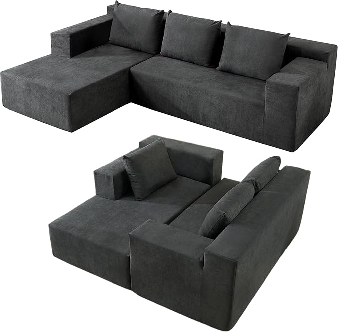 103" Cloud Sectional Sofa, No Assembly Required, Boneless L-Shape Couch with Chaise, Modern Minimalist Modular Couch, Free Combination, Deep Seat, Dark Grey, Left