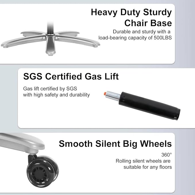 Ergonomic Office Chair:PU Leather Executive Office Computer Desk Chair with High Back Mesh and Adjustable Lumbar Support Rolling Work Swivel Task Chairs Home Meeting Computer Gaming Desk Chair-500Lbs