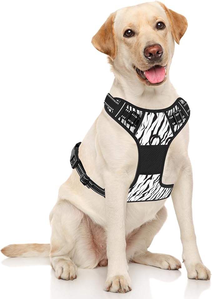 Rnivvi No Pull Dog Harness, Cute Reflective X-Large Sized Puppy Harness, Adjustable Soft Padded Vest for Large Dogs, Heavy Duty Pet Vest with Easy Control Handle for Walking Training, Zebra Print