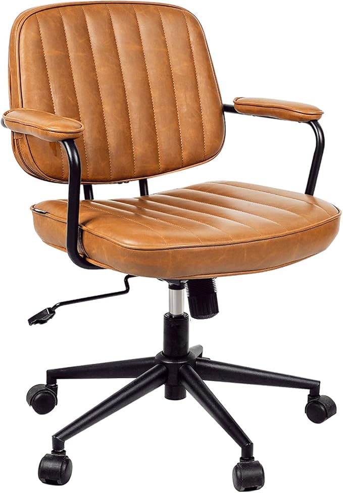 Artswish Mid Century Office Chair - Leather Desk Chair with Wheels, Arms, Swivel & Height Adjustable Ergonomic Computer Chair for Home Office, Brown