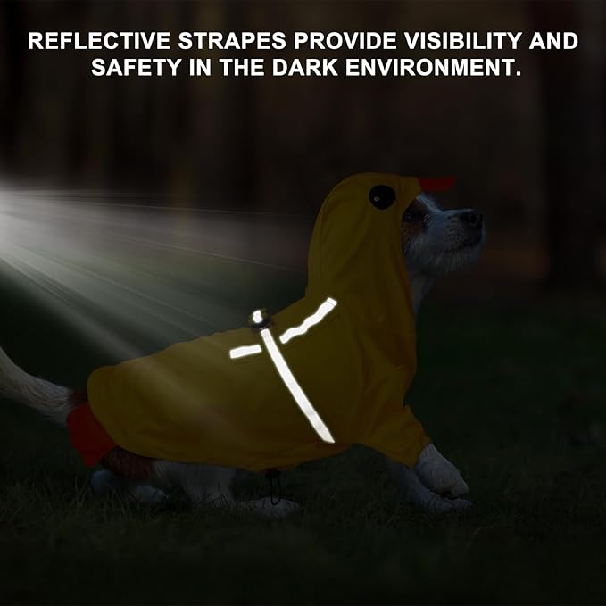 BEAUTYZOO Dog Raincoat Hooded Slicker Poncho, Waterproof Windproof Rain Jacket Hood with Harness Built in, Adjustable Reflective Duck Design Rain Coats for Small Medium Dogs Puppies, Yellow Size L