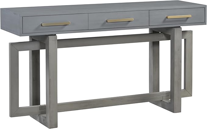 Knocbel Long Console Table with 3 Drawers and Handle, Elegant Entryway Sofa Table End Table with Cross Sled Base for Living Room Foyer, Corridor 15.7" D x 57" W x 30.6" H Antique Gray