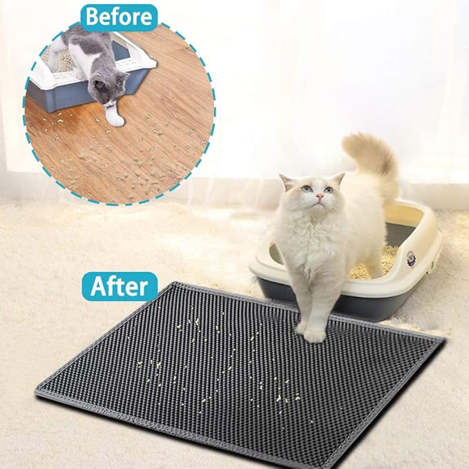 Large Cat Litter Box Mat: Easy Clean Kitty Litter Trapping Mat for Floor, Plastic Cat Box Pad (24 * 30in-grey-1)
