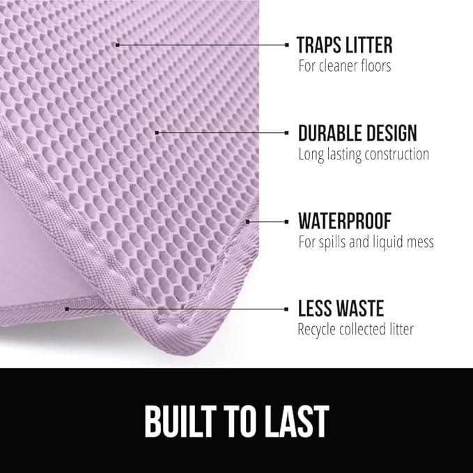 GORILLA GRIP Honeycomb Cat Litter Box Mat, Two Layer Trapping Waste Mats, Soft On Paws, Litter Box Supplies and Essentials for Indoor Cats, Traps Excess, Water Resistant for Floors, 30x24 Purple