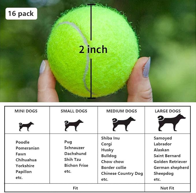 BESTHLS Dog Tennis Ball 2 inch Pet Toy Rubber Balls for Pet Puppy Tiny Small Dogs Fetching Exercise & Training (16 Pack)