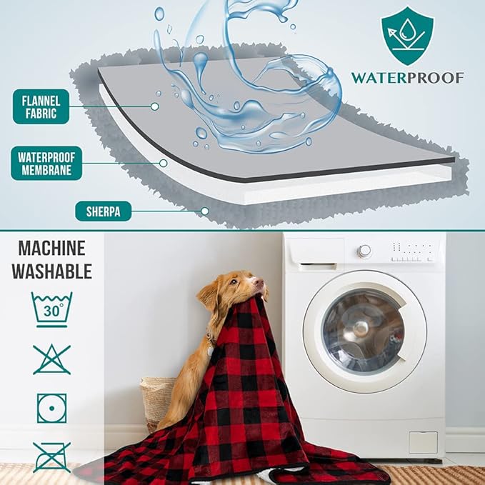 PetAmi Waterproof Dog Blanket Sherpa Fleece, Pet for Medium Large Dogs, Reversible Cat Throw Bed Couch Sofa Furniture Protector, Soft Plush Microfiber (Large 40x60, Checker Red) Checkered Red