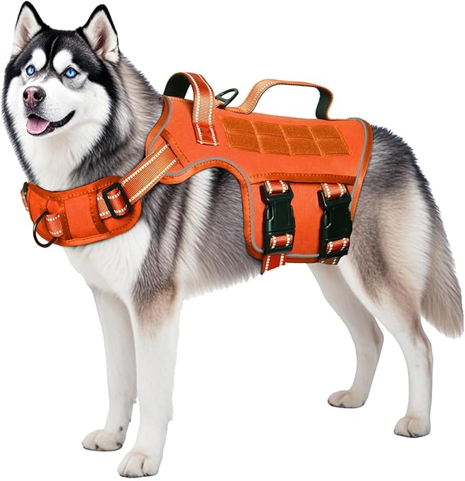 Dog Harness for Large Dogs Heavy Duty, No Pull Tactical Dog Harness with Molle System, Easy On and Off Service Dog Vest, Breathable Padded, Adjustable Reflective Pet Vest for Walking Hiking Training