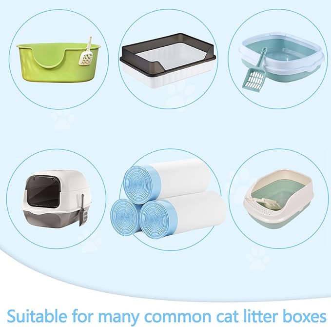 60 Count Cat Litter Box Liners - Large Drawstring Cat Litter Bags, Extra Thick Heavy Duty Durable Litters Tray Pet Cats Pan Liners, Waste Replacement Bags for Self-Cleaning Cats Litter Boxes 16" x 25"