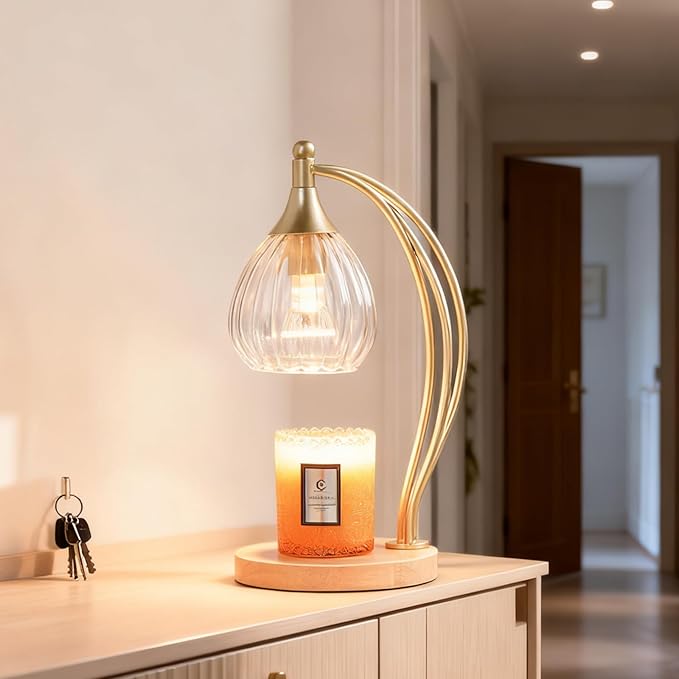 Candle Warmer Lamp with Timer - Dimmable Candle Warmer for Jar Candles-Electric Candles Warmers Light Birthday Gifts for Women Mom House Warming Gifts New Home Decor Gold and Transparent 2 Bulb