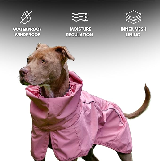 Spark Paws Dog Raincoat, Waterproof Windproof Rain Jacket, for Small Medium Large Extra Large Dogs, Reflective Breathable Full-Body Coverage Dry Suit - Sea Pink, 3XL
