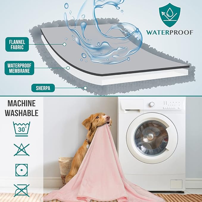 PetAmi Waterproof Dog Blanket for Small Medium Dogs, Pee Proof Pet Blanket for Couch Bed, Reversible Water Proof Blanket for Puppy Indoor Cat, Soft Dog Fleece Blankets Washable, 24x32 Pink