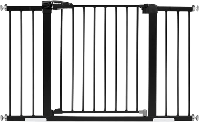Babelio Metal Baby Gate, 29-48'' Auto Close Easy Install Dog/Pet Barrier, Extra Wide Walk Thru Child Safety Door, Pressure Mounted for Doorways & Stairs, with Y Spindle Rods, Black