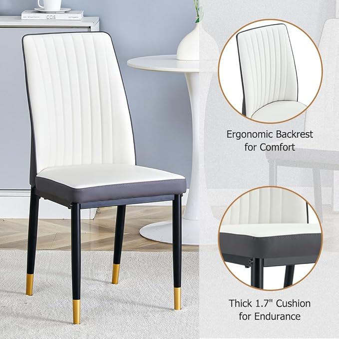 Modern Dining Table Set for 6, Marble Kitchen Table Chair Set for 6, Rectangular Kitchen Table with 6 Pu Leather Upholstered Chair for Dining Room