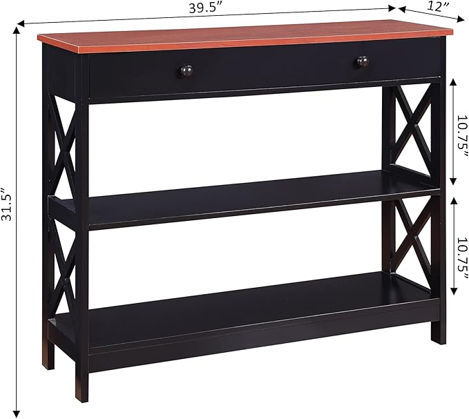 Convenience Concepts Oxford 1 Drawer Console Table with Shelves, Cherry/Black