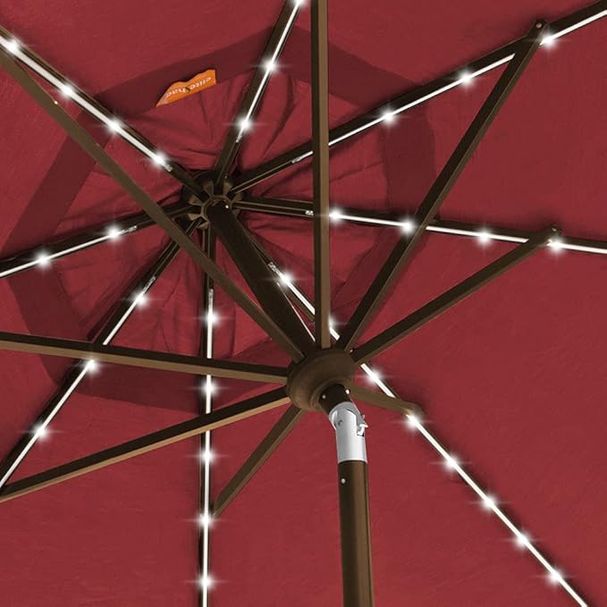 EliteShade USA 10-Year-Non-Fading Solar 9ft 3 Tiers Market Umbrella with 80 LED Lights Patio Umbrellas Outdoor Table with Ventilation,Burgundy