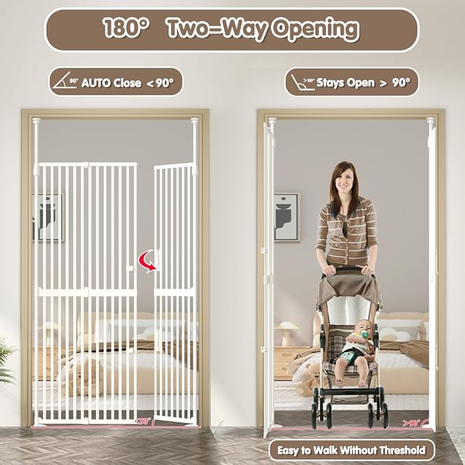 71" Extra Tall Cat Pet Gate, 33.5-47.2 in Wide High Dog Gates for Doorways No Climbing, Kitten Proof Full Door Barrier, Auto Close Large Walk Thru Puppy Gate Pressure Mounted, Indoor White