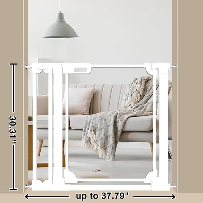 WAOWAO Clear Baby Gate for Stairs Modern Design Acrylic Auto Close Pet Gate, 29.52-37.79" Wide Safety Baby Gate for Doorways,White Clear Dog Gates Indoor, Hallways,Kitchen