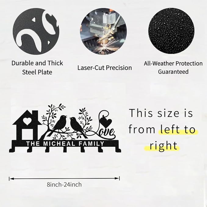 Personalized Metal Key Hooks with Name,Custom Key Holder Wall Mounted,Key Rack Organizer for Living Room, Bedroom, Entryway,Mother's Day Gifts Style 3