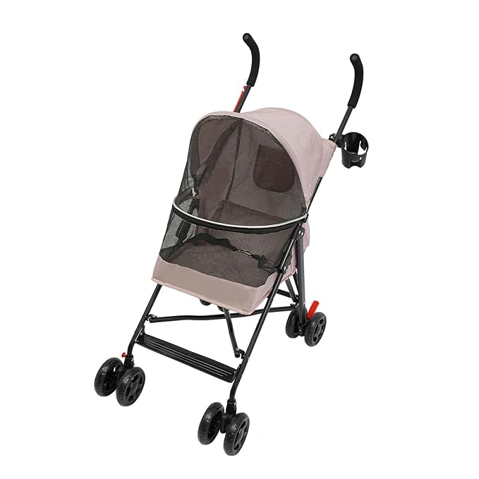 Pet Travel Stroller 22 * 18 * 38in, Pet Stroller Made of Oxford Cloth, Spray Molding Foldable,Small Dog Cat Cage Jogger Travel Carrier Breathable and Visible 22 Lbs Capacity(Pink)