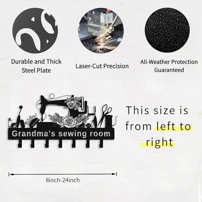 Personalized Sewing Room Signs Metal Key Holder Custom Sewing Key Hooks Craft Room Decor Quilting Gift for Mom Grandma