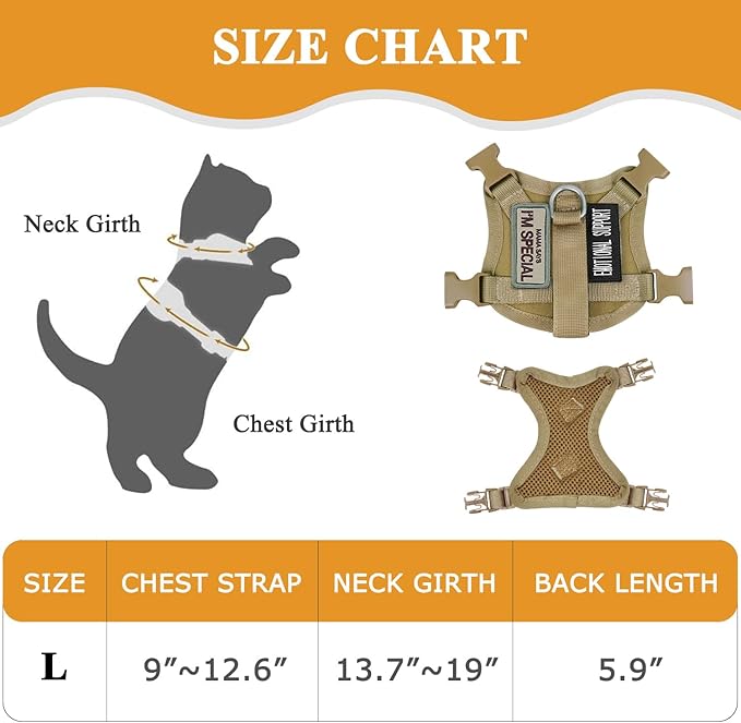 Tactical Cat Harness for Walking Escape Proof, Soft Mesh Adjustable Pet Vest Harness for Large Cat, Small Dog and Khaki (Khaki, Medium)