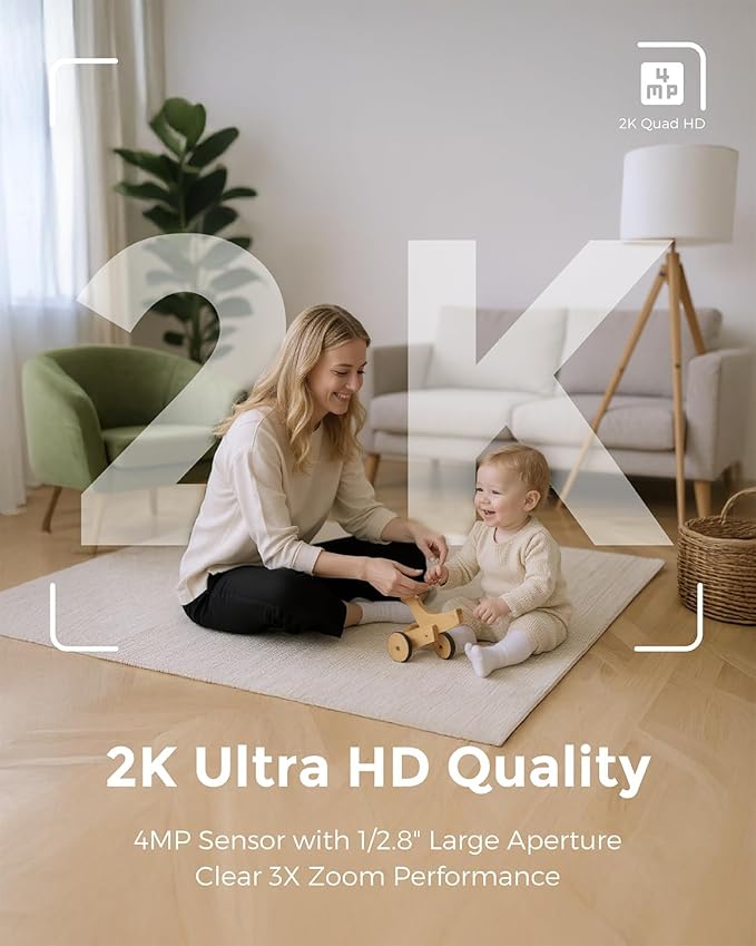 Devo Indoor Smart Cameras for Home Security 2K, 355 Pan-Tilt Human Pet Dog Baby Monitor Camera with Phone App, WiFi Home Camera Motion Detection, Color Night Vision 2-Way Audio, 256GB SD Card & Cloud