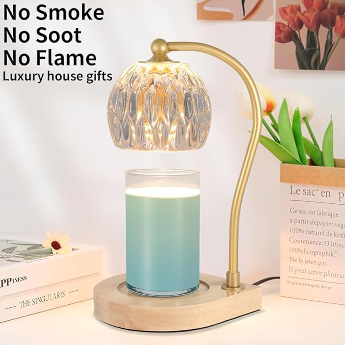 Candle Warmer Lamp with Timer-Electric Candle Warmer Lamp for Jar Candles with 2Bulbs Candle Warmer with Timer & Dimmer for Home Decor Gifts for Women Mom Christmas (Gold-Amber)