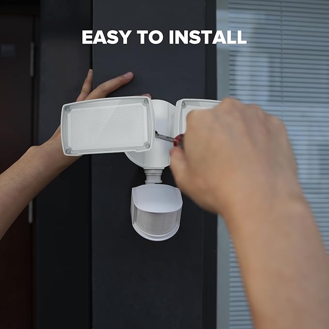 LUTEC 38W 3500 Lumen LED Motion Activated Integrated Dual-Head Floodlight Outdoor with Motion Sensor, 5000K Daylight, Dusk to Dawn, Exterior Security Wall Light for Patio, Garden, Yard(White)