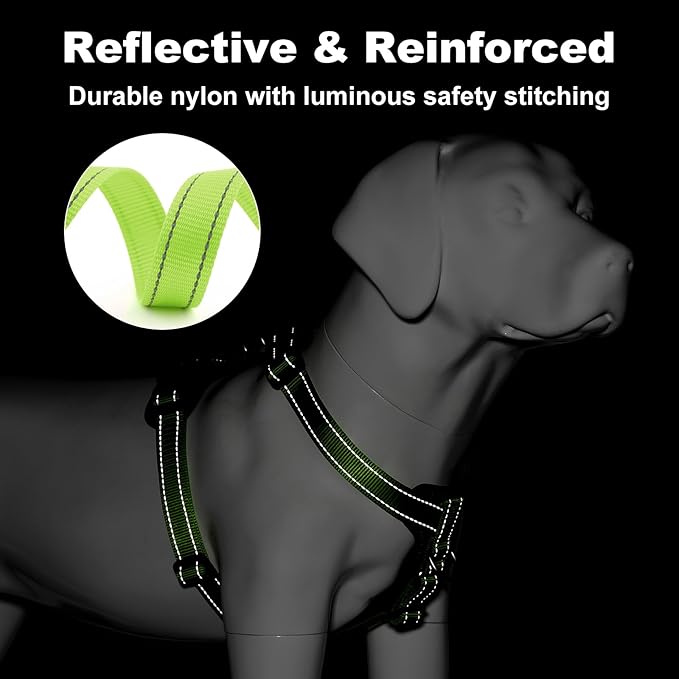 Plutus Pet Adjustable No Pull Dog Harness with Leather Accents, Heavy Duty Reflective Nylon Vest for Training, Hiking, Easy Walk Harness for Small, Medium, Large Dogs (Green, XL)