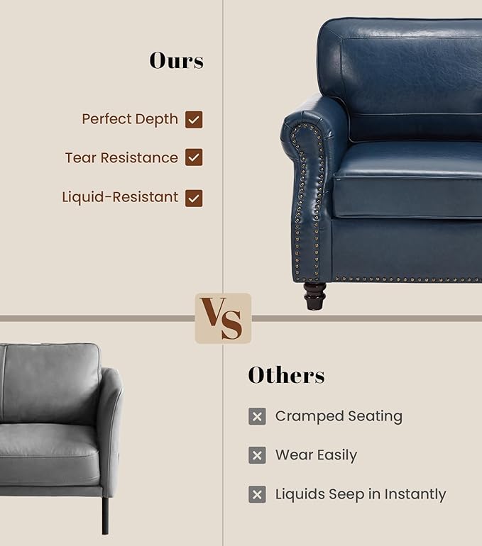 WILLOVE Accent Chair, Faux Letaher Arm Chair, Reading Chair for Living Room, Bedroom & Offcie, Blue