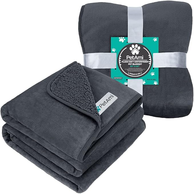 PetAmi Waterproof Dog Blanket for Small Medium Dogs, Pee Proof Pet Blanket for Couch Bed, Reversible Water Proof Blanket for Puppy Indoor Cat, Soft Dog Fleece Blankets Washable, 29x40 Gray
