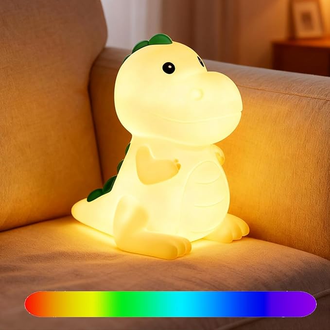 Dinosaur Night Light Adults Kids,LED Dimmable Animal Silicone Sleep Night Lamp,Rechargeable Bedside Table Lamp with Touch Sensor 7 Colors,Gifts Decor for Bedrooms,Living Room,Boys Girls
